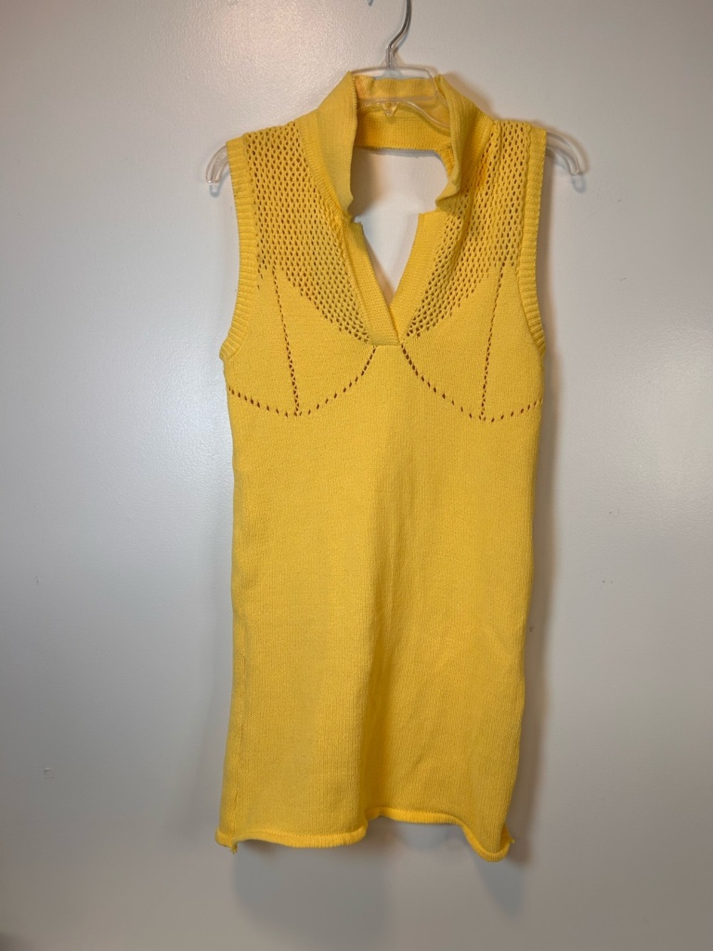 Zara Yellow Knit Polo Dress with Cutwork Details BodyCon Mini Size Large - Picture 2 of 7
